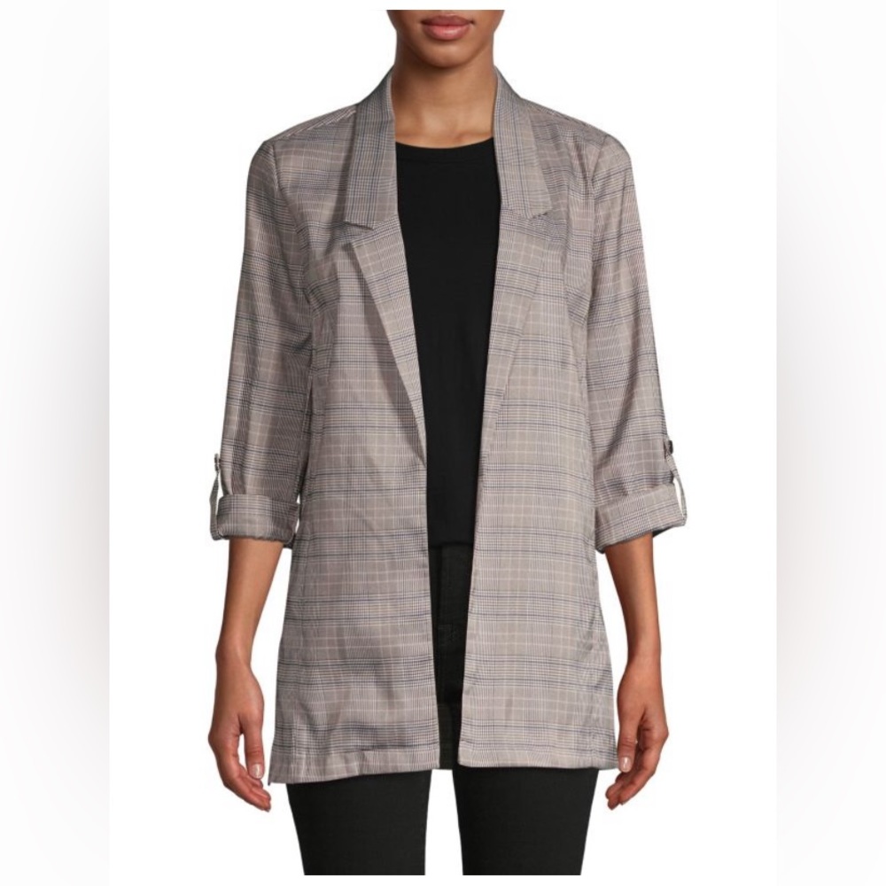 NWT LEA & VIOLA Plaid Open Front Jacket